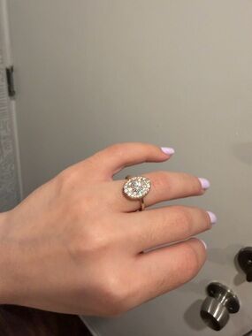 Gold-Tone Oval Halo Moissanite Ring - Size 7